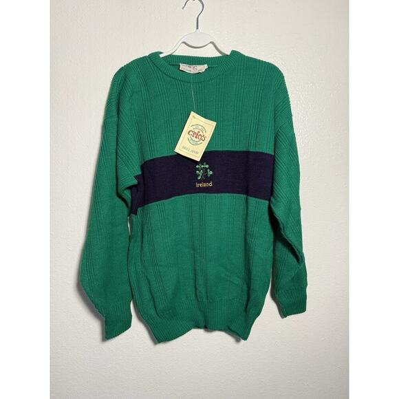 Vintage Crios Men’s Ireland Clover Acrylic Sweater Size Large Green New With Tag - Picture 1 of 7